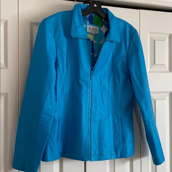 Powder Blue leather Jacket - Picture 2 of 8